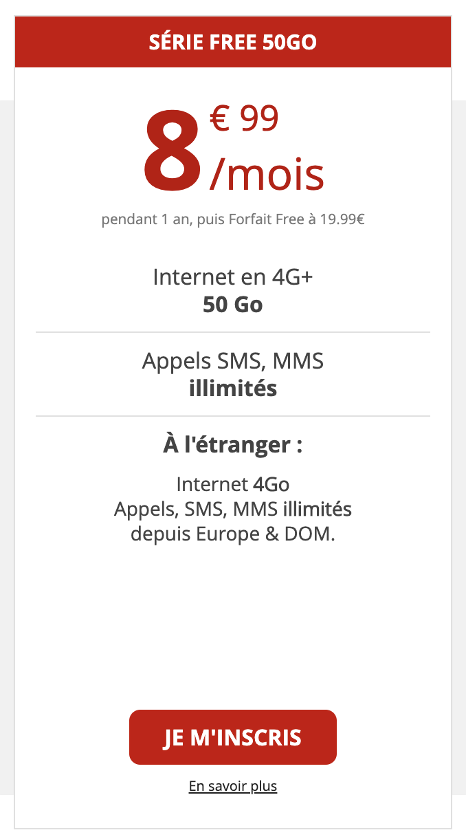 Free Mobile le forfait intermédiaire "Série Free 50 Go